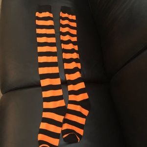 Orange and Black Long Over  the Knee Socks